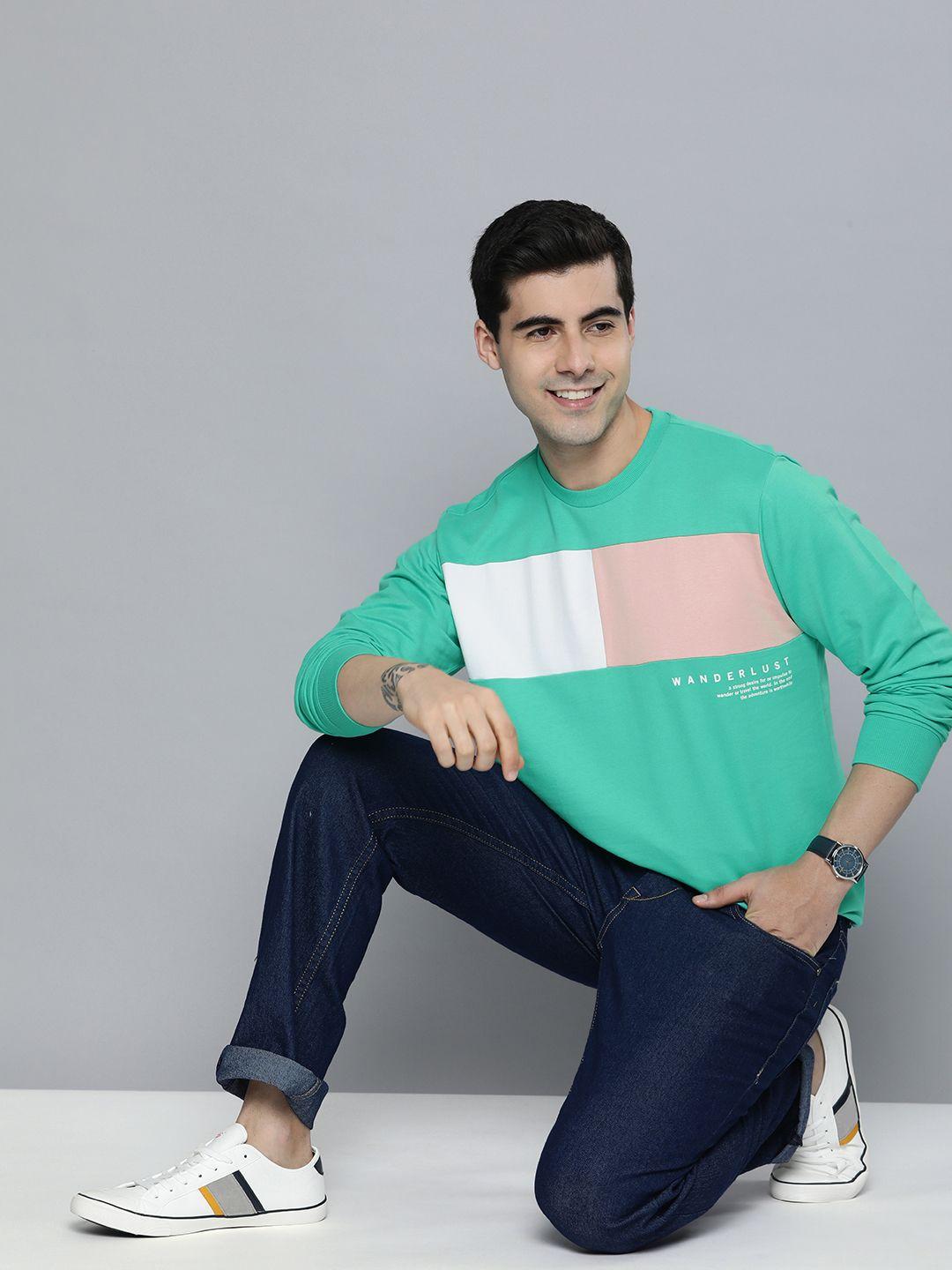 mast & harbour men colourblocked pure cotton sweatshirt