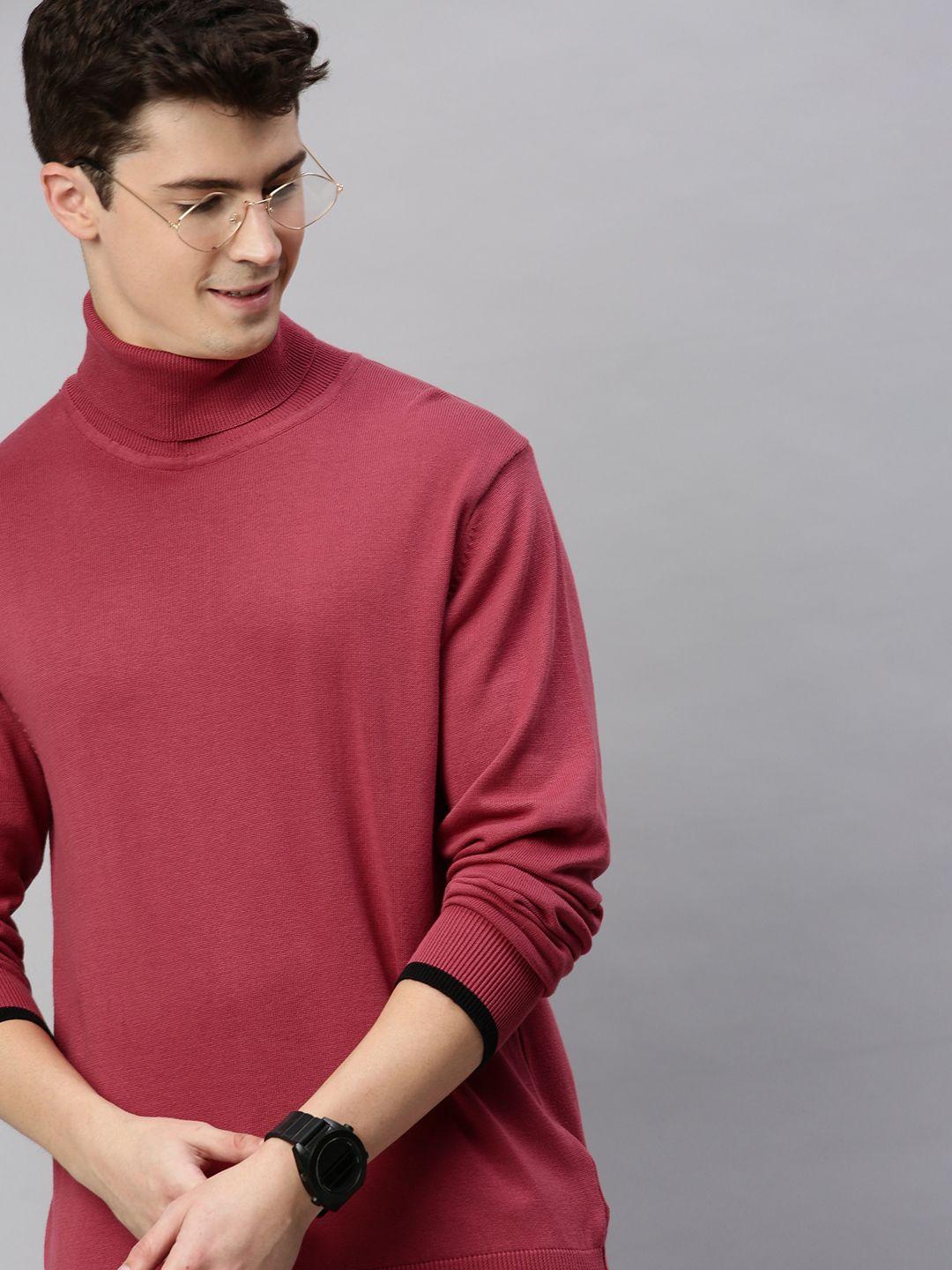 mast & harbour men coral red solid pullover sweater