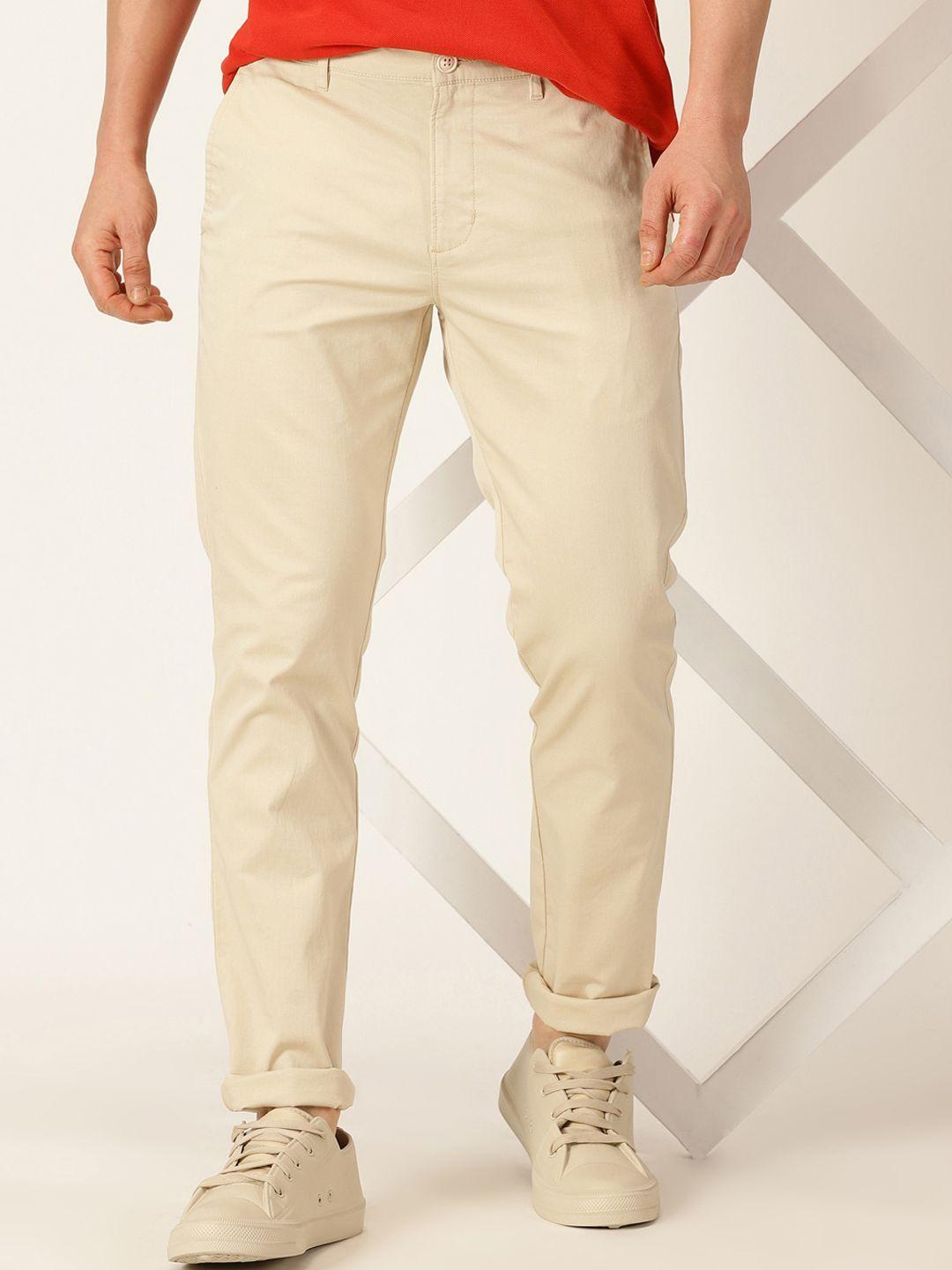 mast & harbour men cream-coloured smart easy wash chinos trousers