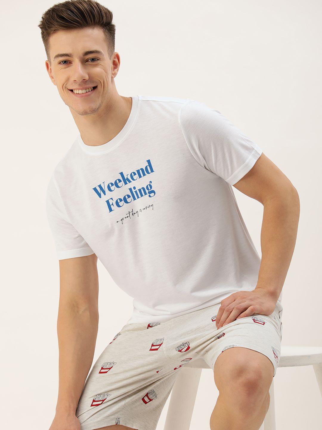 mast & harbour men graphic typography printed cotton t-shirt & mid-rise shorts