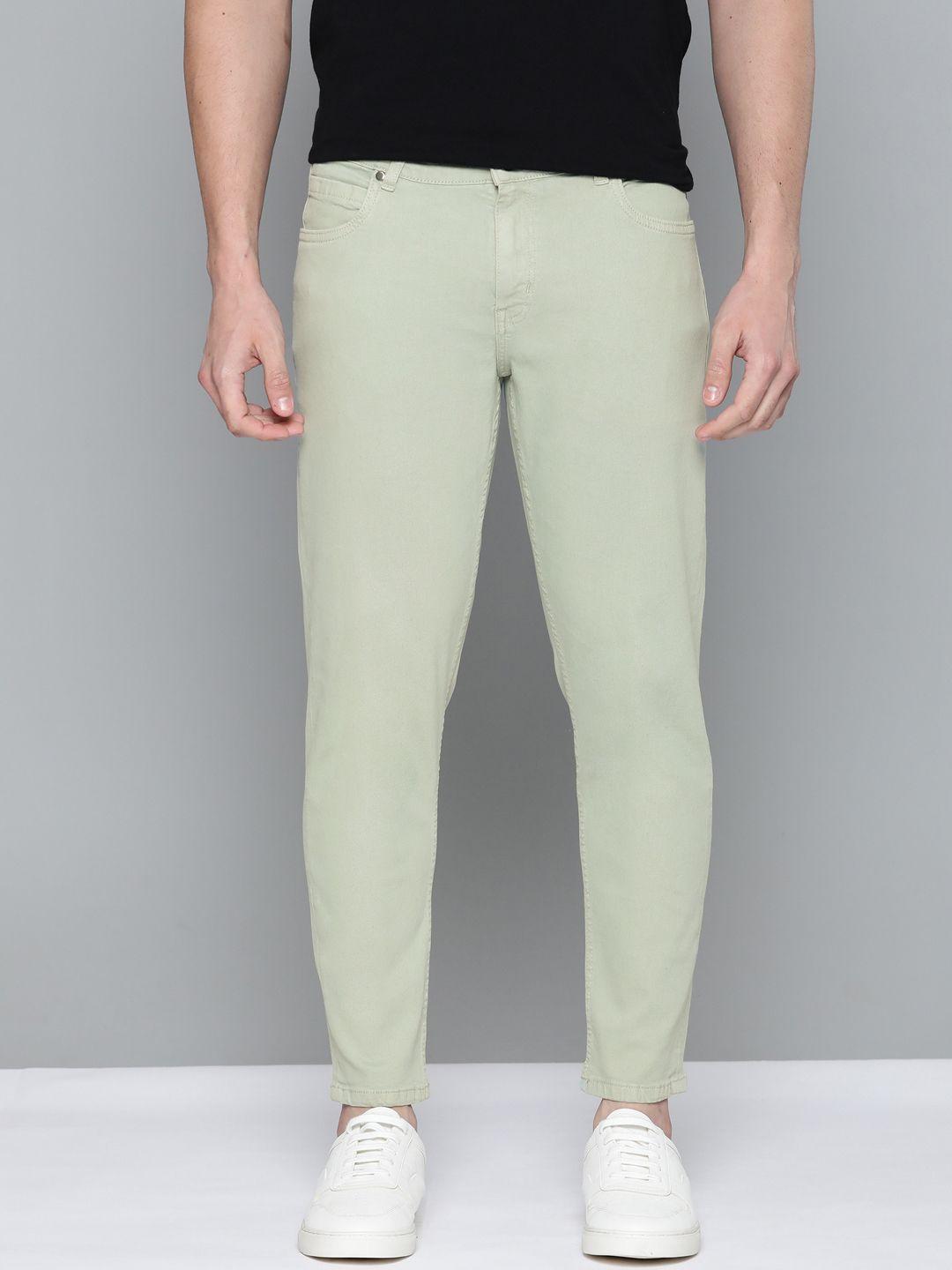 mast & harbour men green carrot fit stretchable jeans