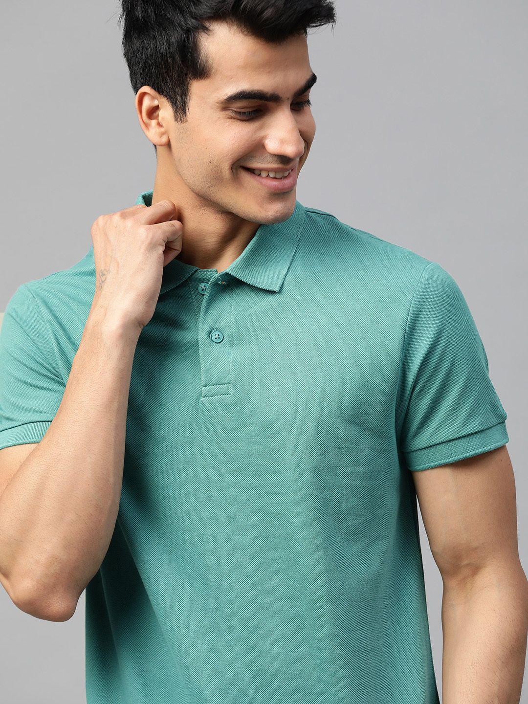 mast & harbour men green solid polo collar t-shirt