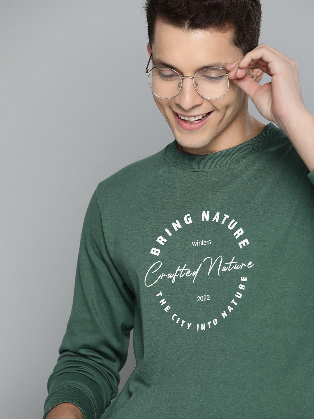 mast & harbour men green typography printed sweatshirt