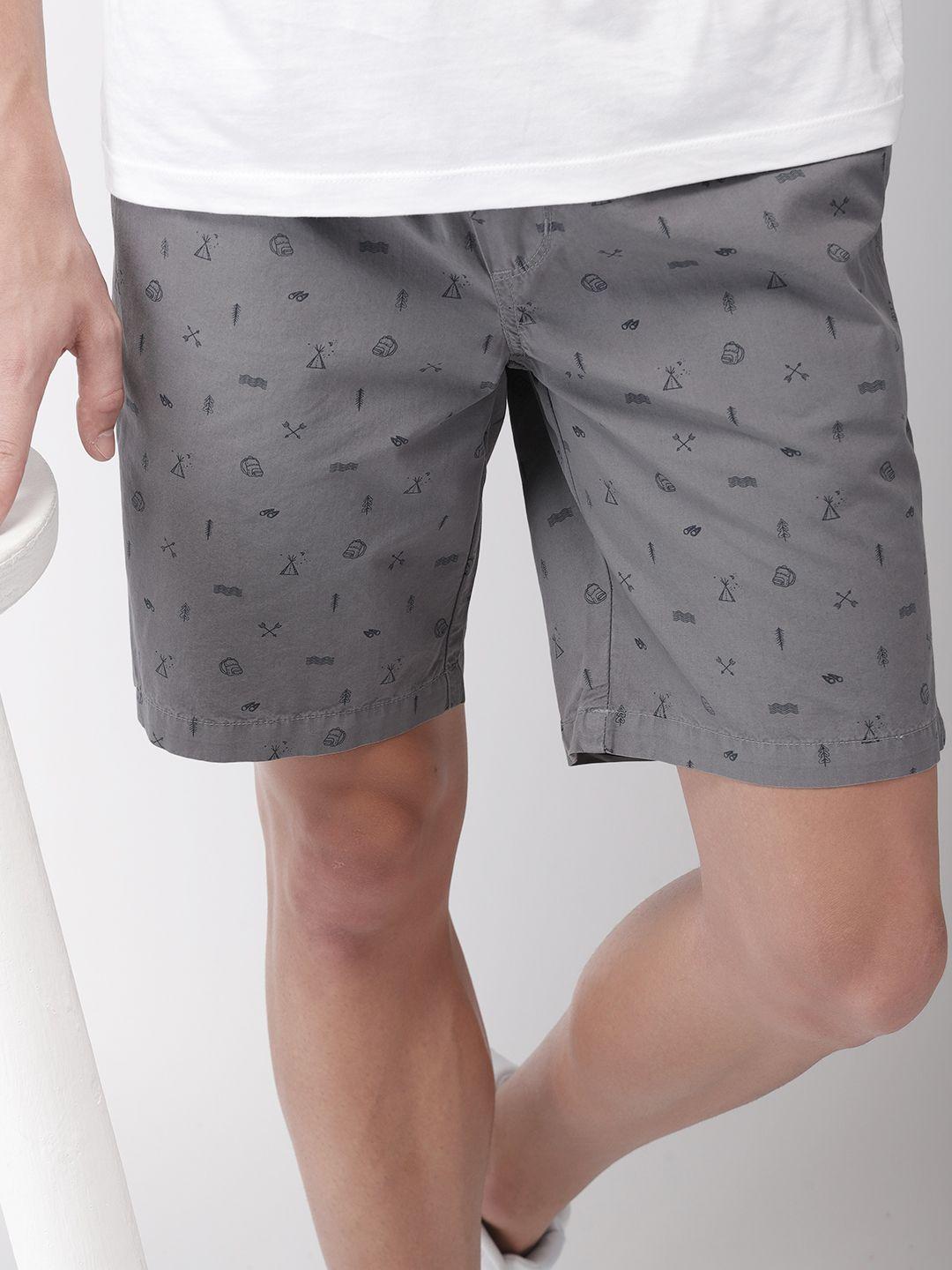 mast & harbour men grey printed regular fit regular shorts