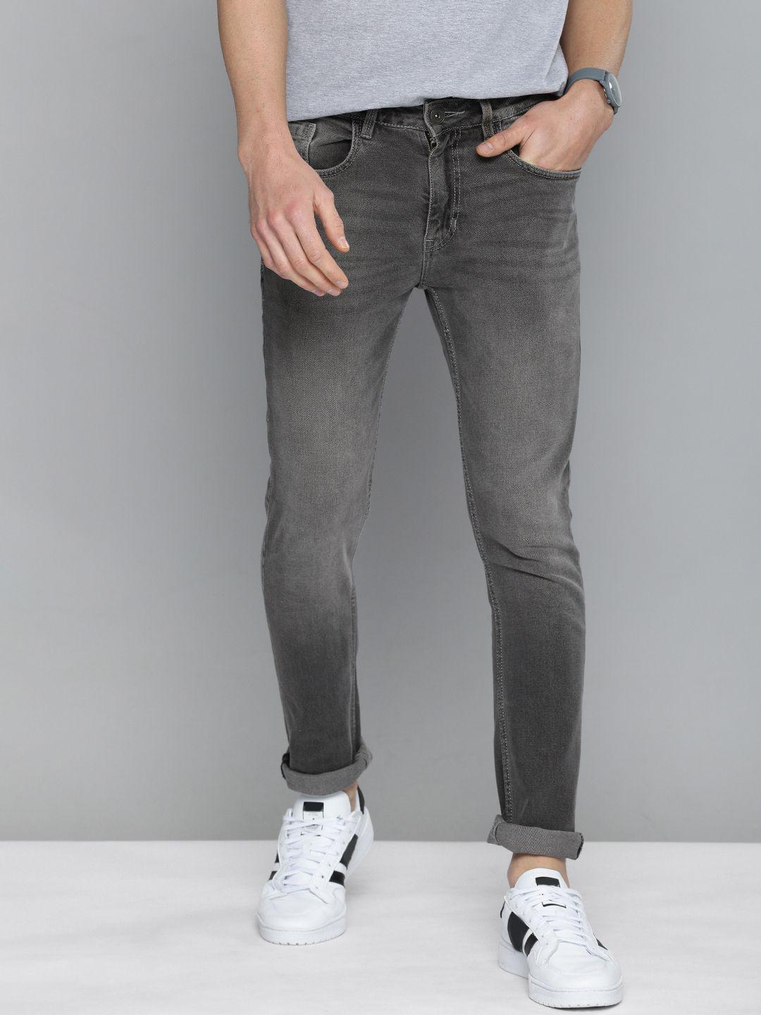mast & harbour men grey skinny fit mid-rise clean look stretchable jeans