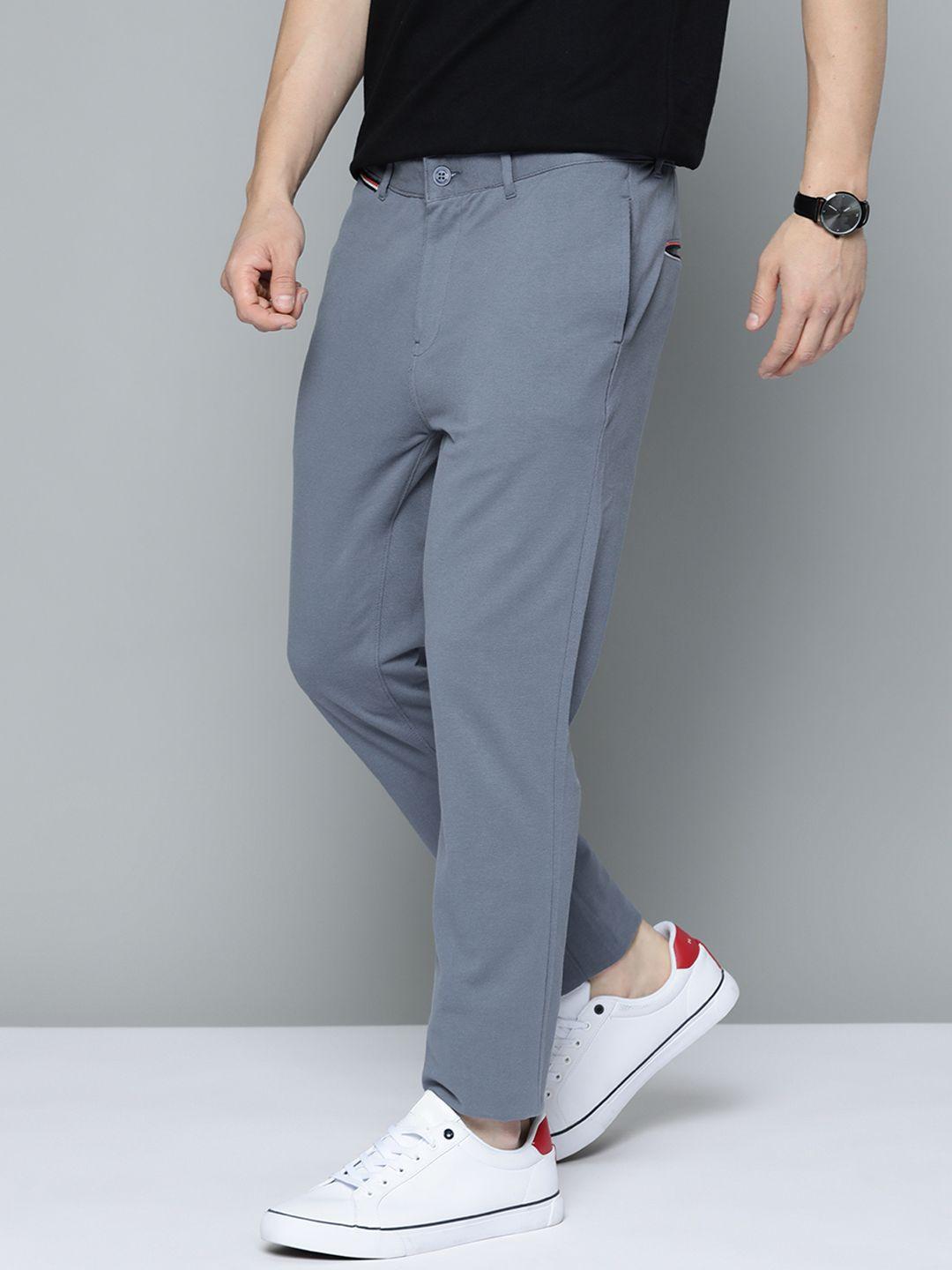 mast & harbour men grey solid stretchable regular trousers