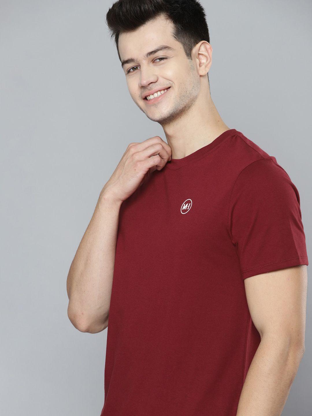 mast & harbour men maroon cotton knitted t-shirt