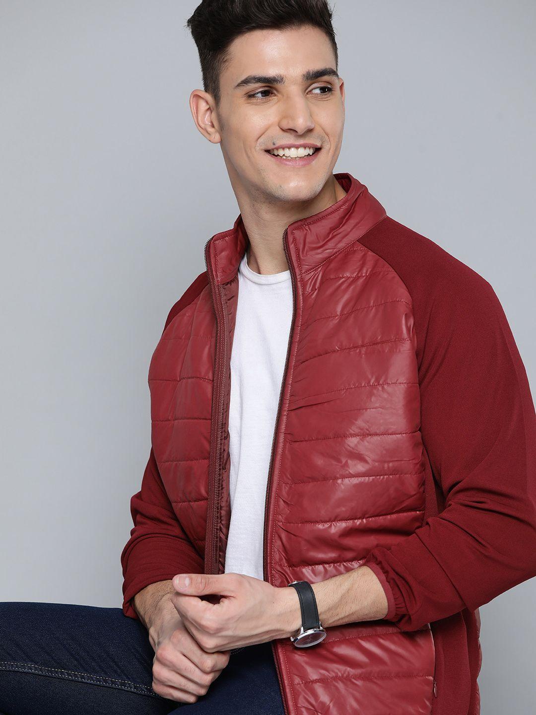 mast & harbour men maroon solid padded jacket