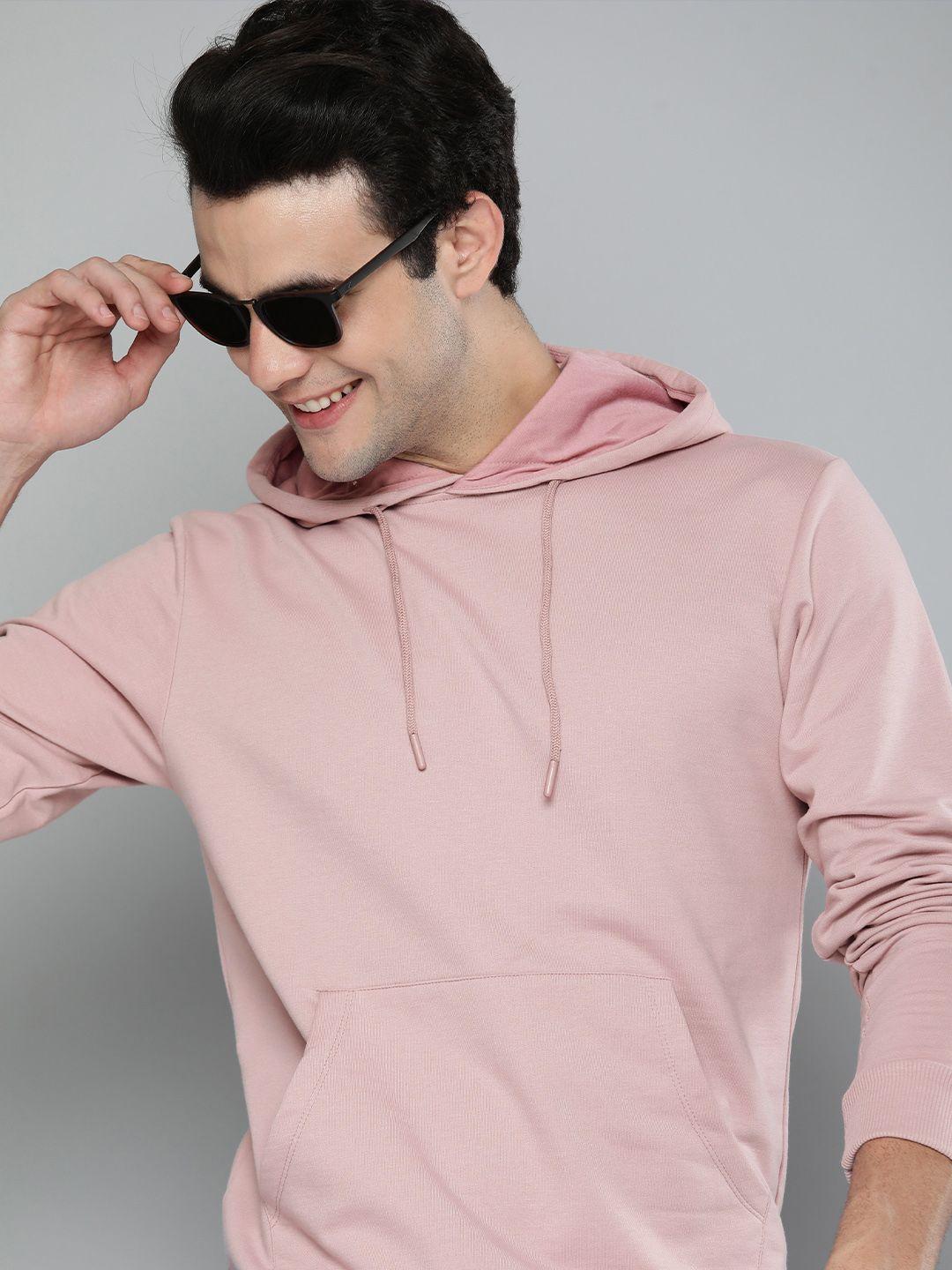 mast & harbour men mauve solid hooded sweatshirt