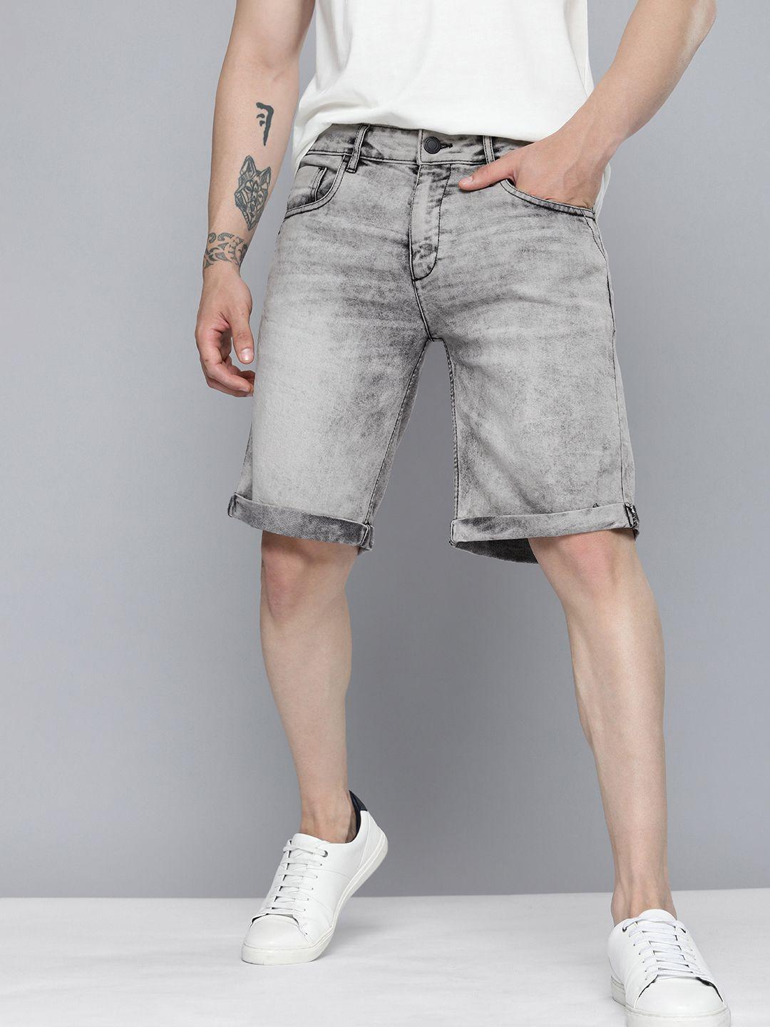 mast & harbour men mid-rise washed denim shorts