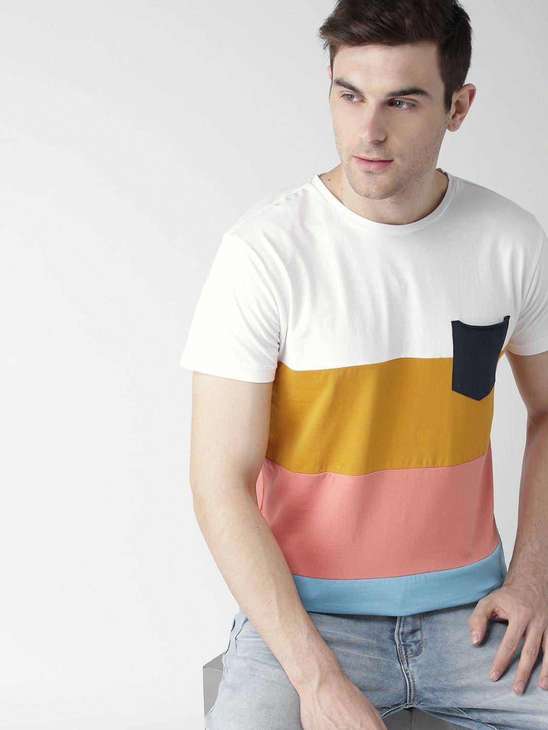 mast & harbour men multicoloured colourblocked round neck t-shirt