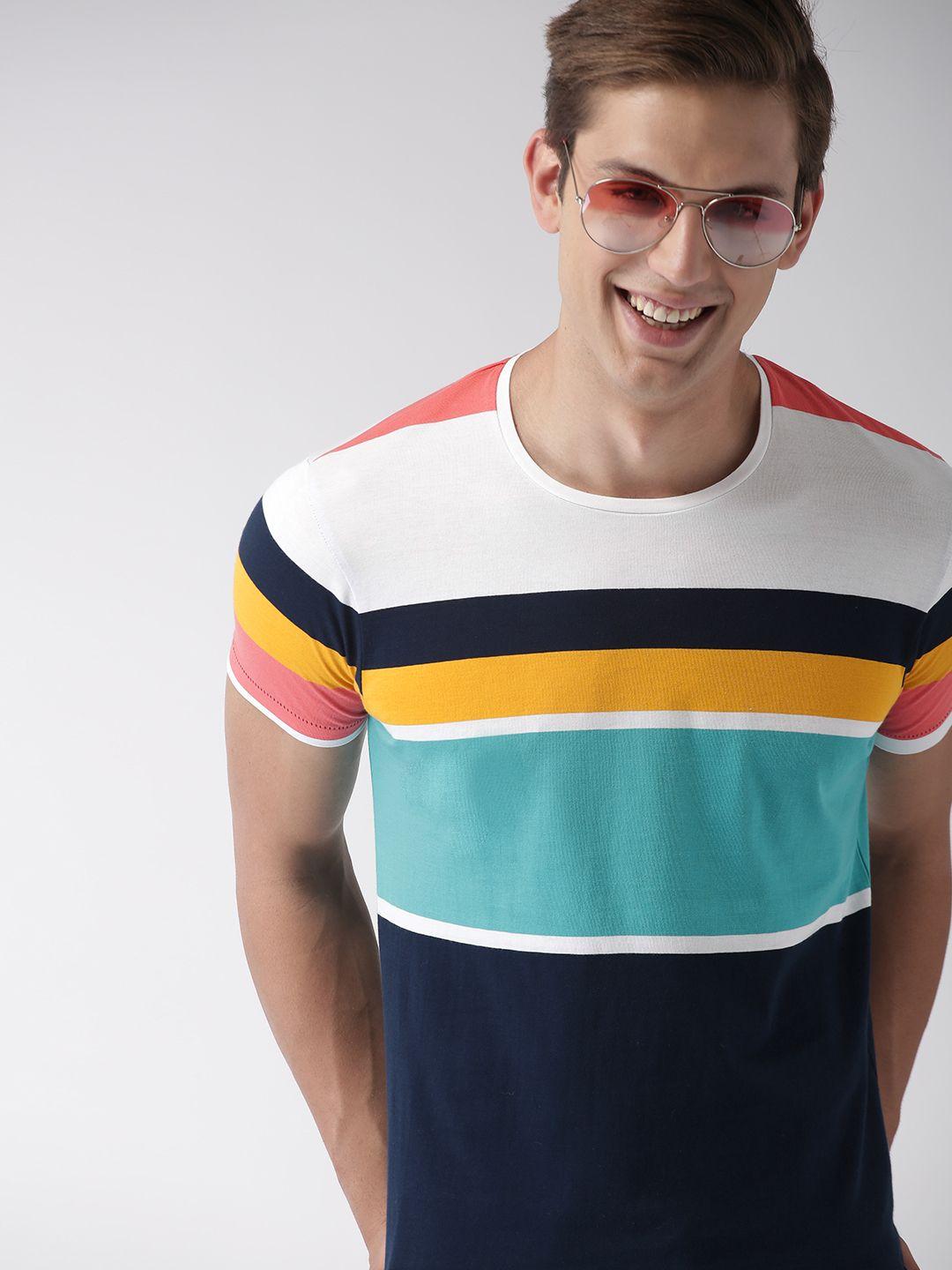 mast & harbour men multicoloured striped round neck t-shirt