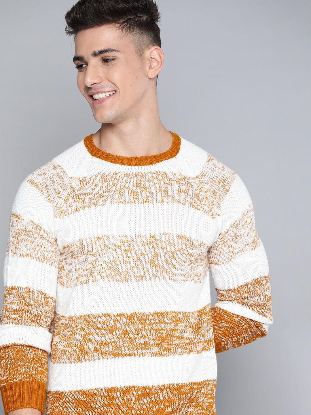 mast & harbour men mustard yellow & white striped pullover