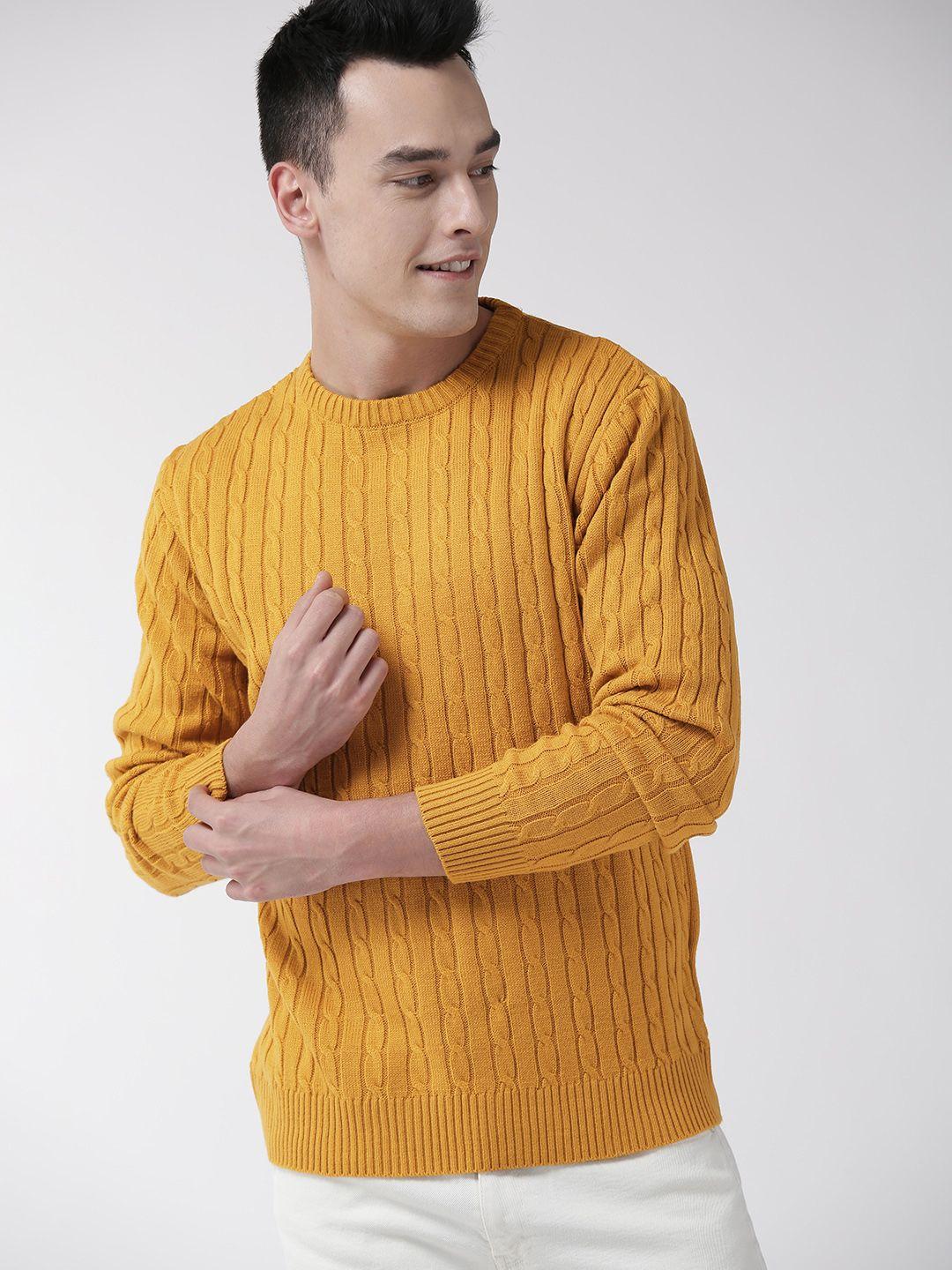 mast & harbour men mustard yellow cable knit sweater