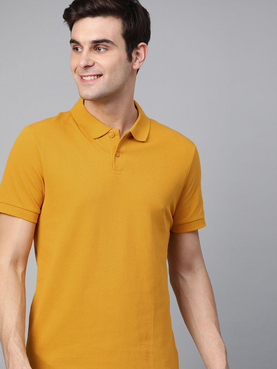 mast & harbour men mustard yellow solid polo collar t-shirt