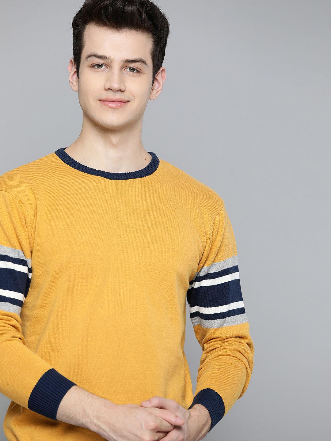 mast & harbour men mustard yellow solid pullover