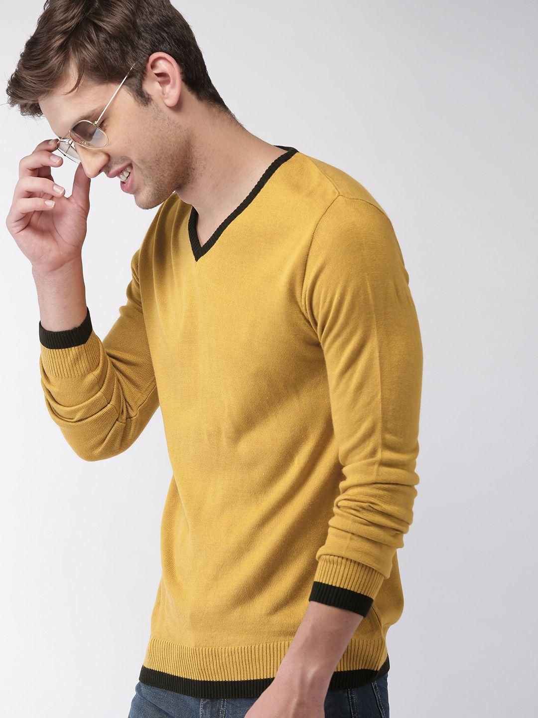 mast & harbour men mustard yellow solid pullover