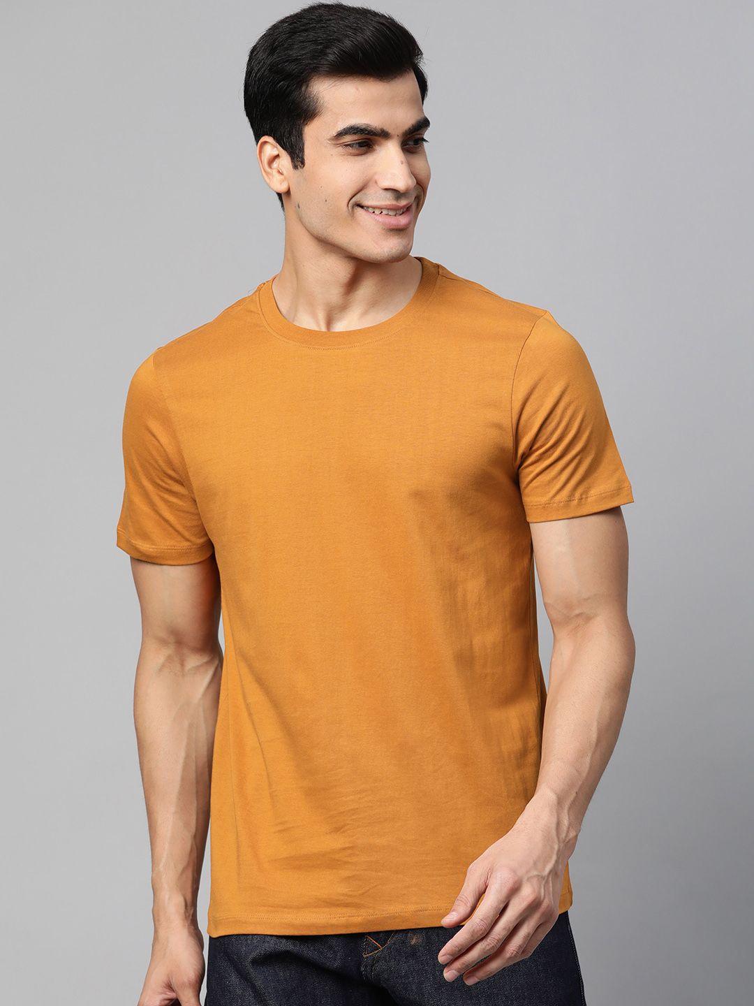 mast & harbour men mustard yellow solid round neck t-shirt