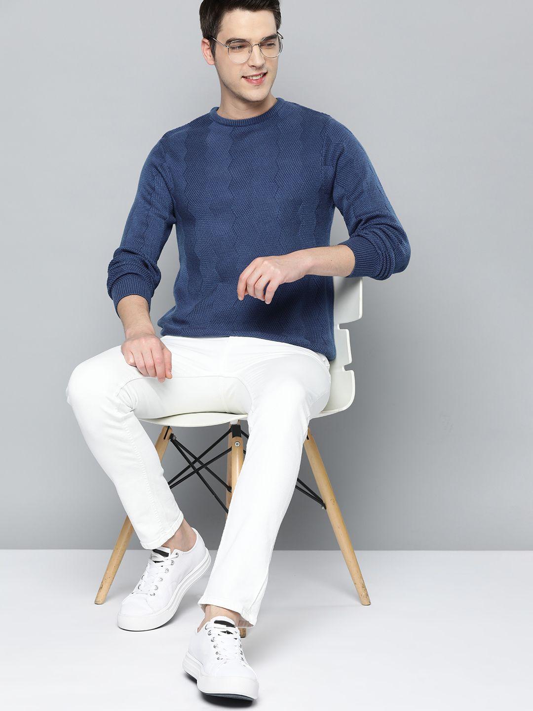 mast & harbour men navy blue cable knit pullover