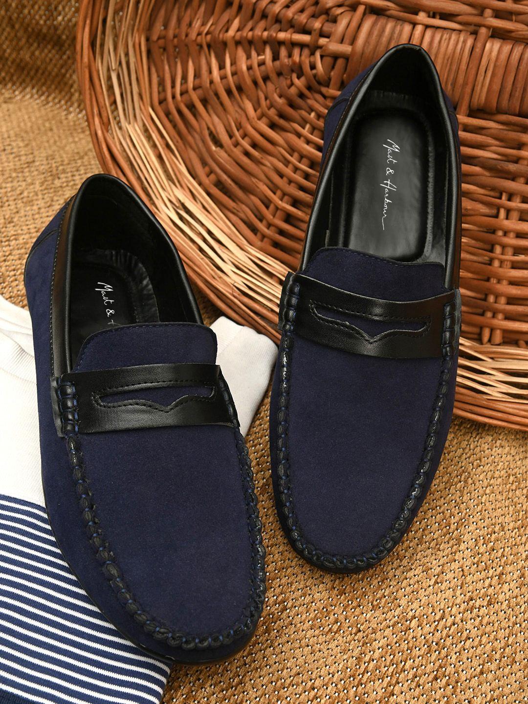 mast & harbour men navy blue colourblocked lightweight loafers