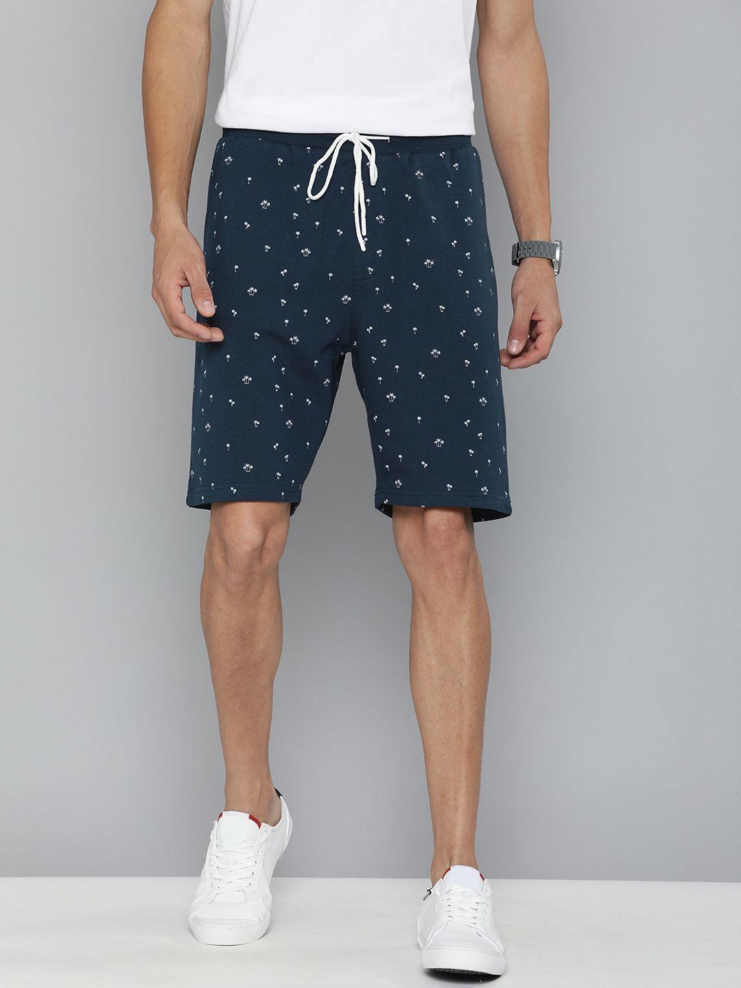 mast & harbour men navy blue conversational printed shorts