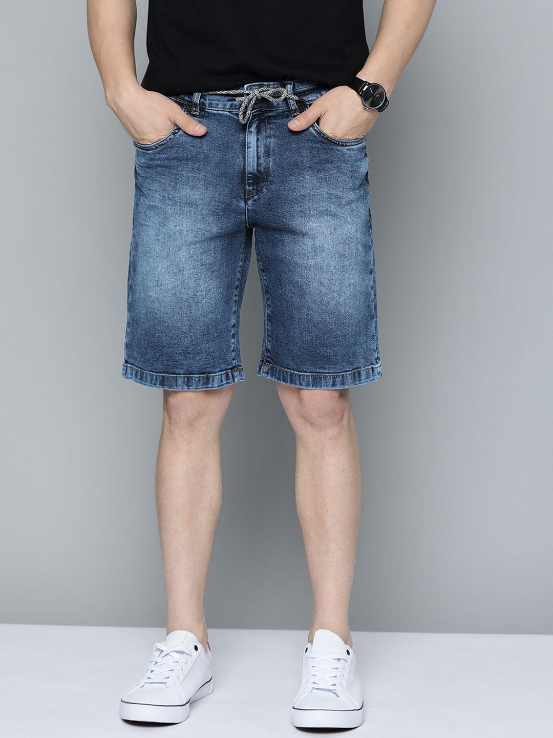 mast & harbour men navy blue denim shorts