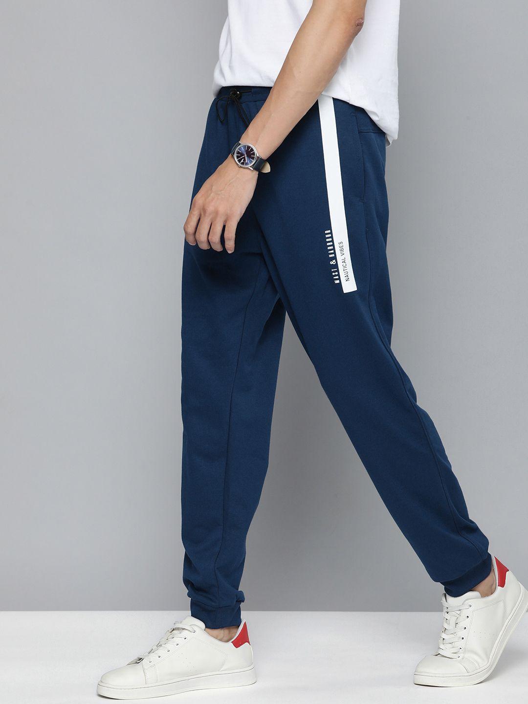 mast & harbour men navy blue print detail joggers