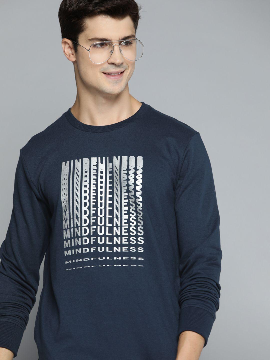 mast & harbour men navy blue printed sweatshirt