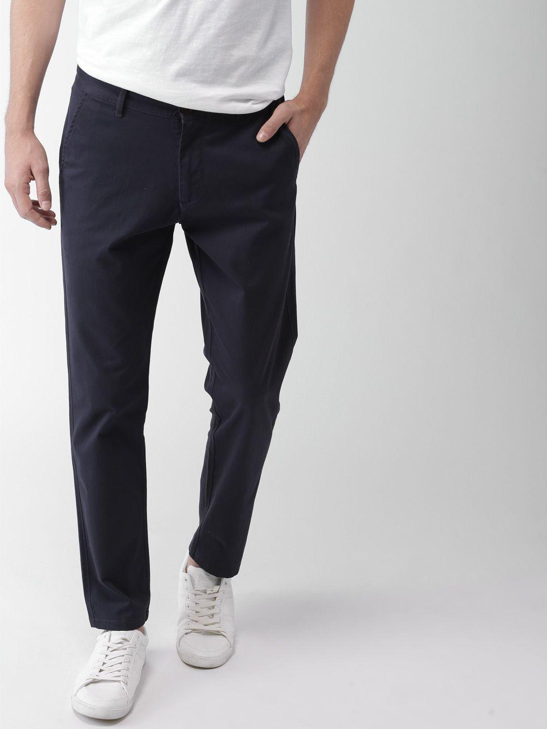 mast & harbour men navy blue skinny fit solid chinos