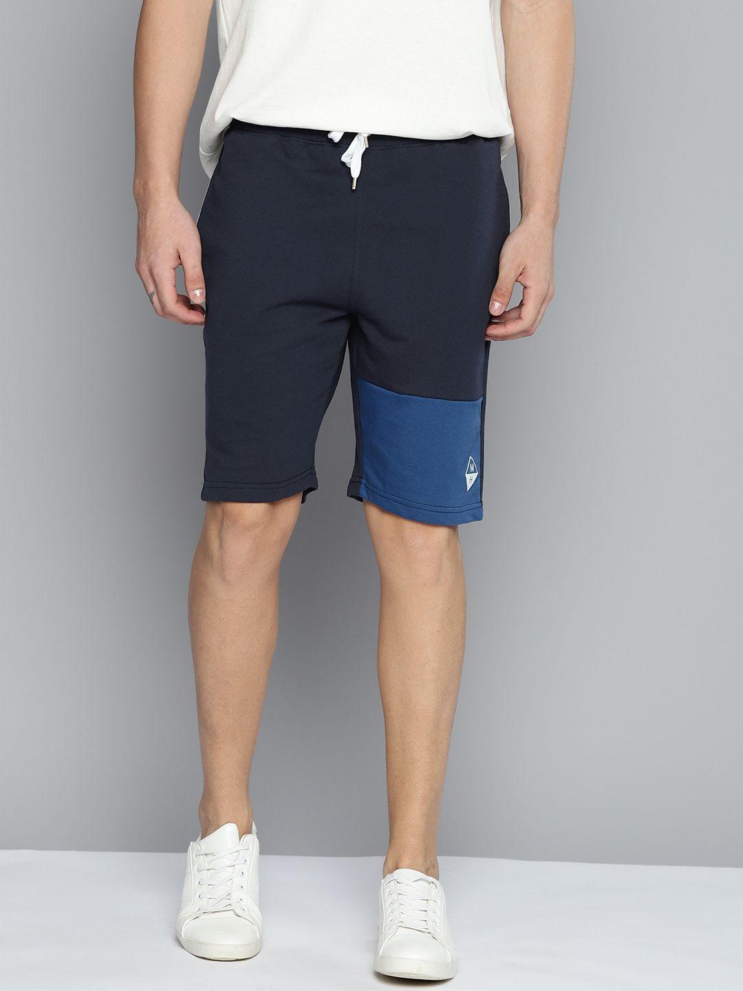 mast & harbour men navy blue solid knitted regular shorts