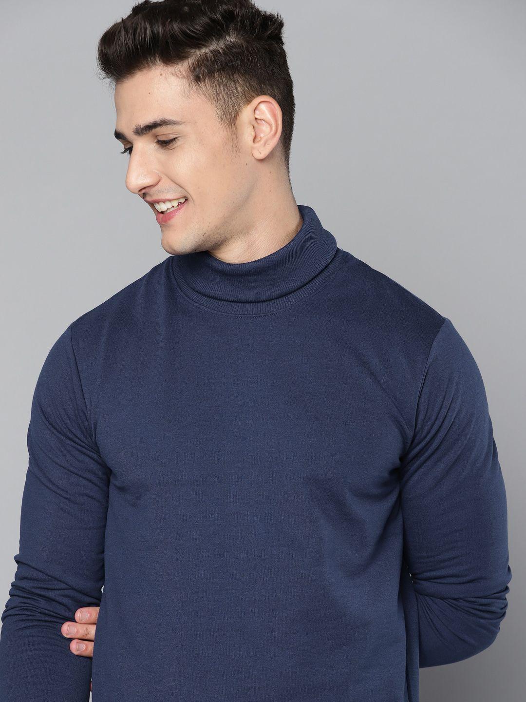 mast & harbour men navy blue solid turtle neck sweatshirt