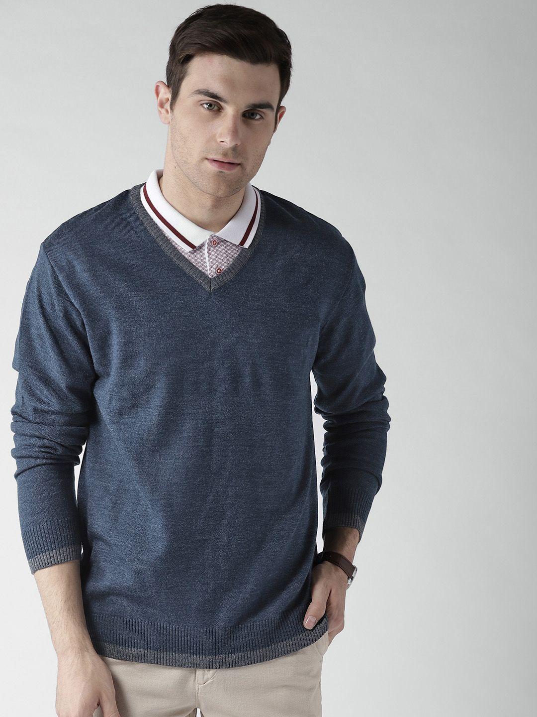 mast & harbour men navy solid pullover