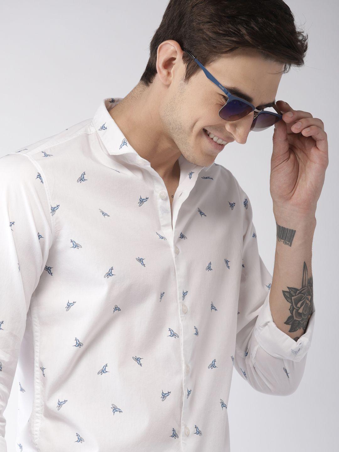 mast & harbour men off-white slim fit printed casual shirt