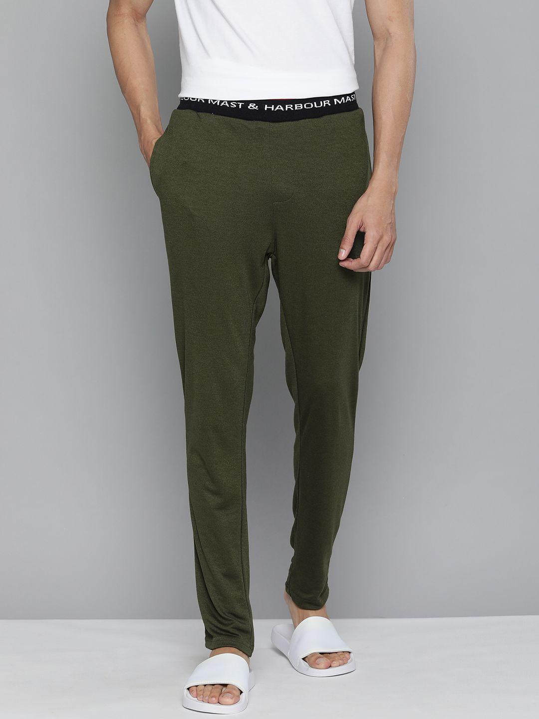 mast & harbour men olive green solid lounge pants