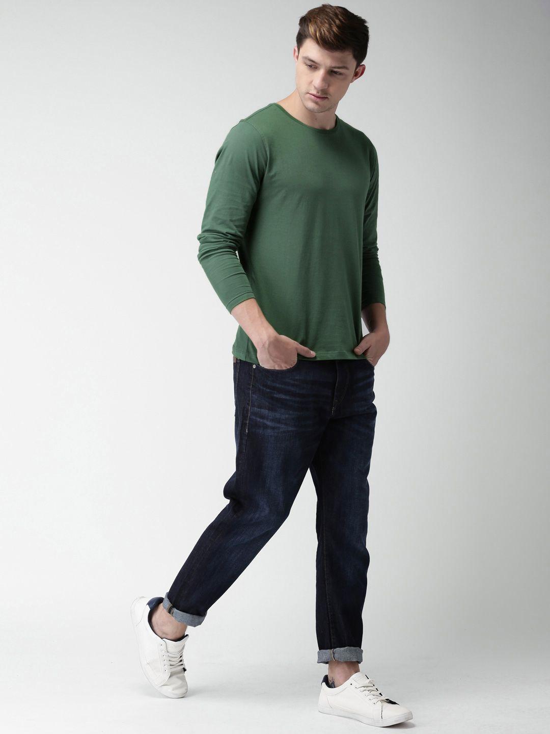 mast & harbour men olive green solid round neck t-shirt