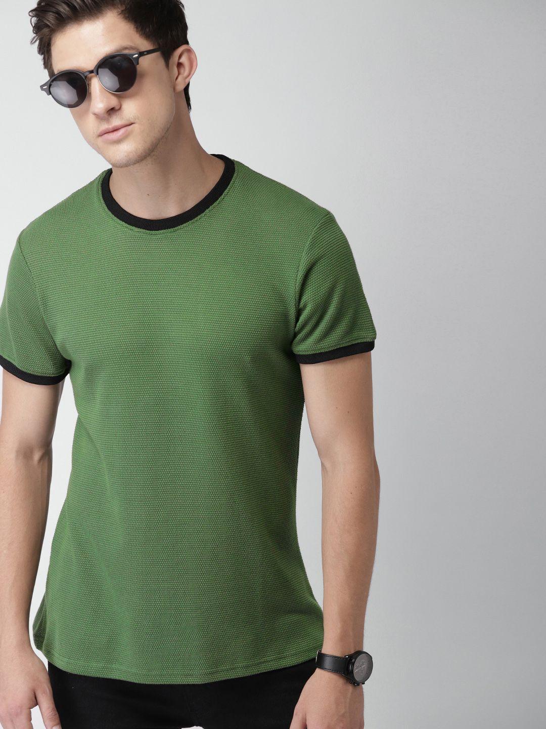 mast & harbour men olive green solid round neck t-shirt