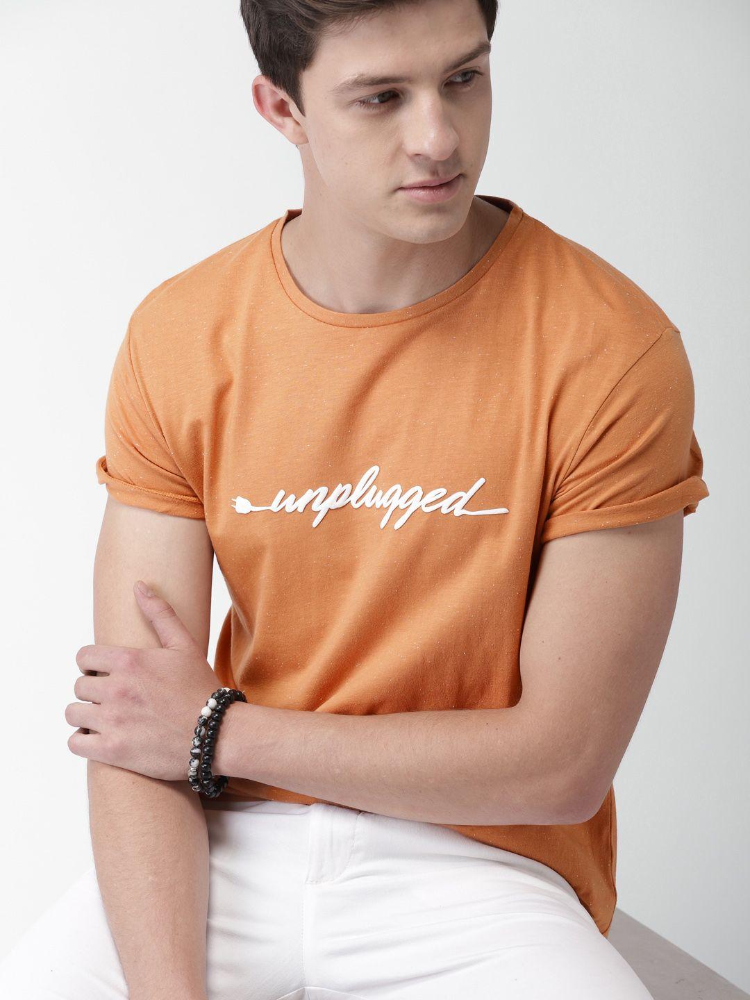 mast & harbour men orange solid round neck t-shirt