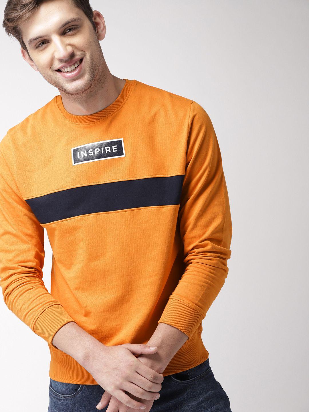 mast & harbour men orange solid sweatshirt