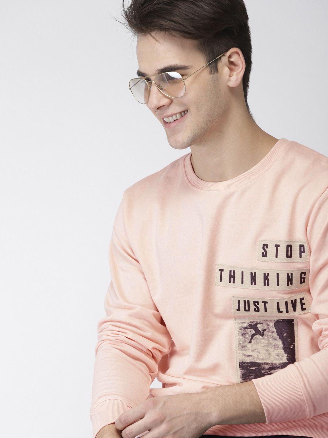 mast & harbour men peach-coloured printed sweatshirt