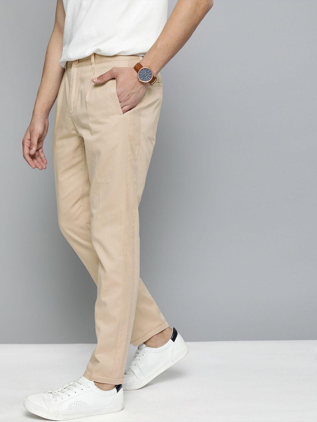 mast & harbour men peach-coloured regular fit solid chinos