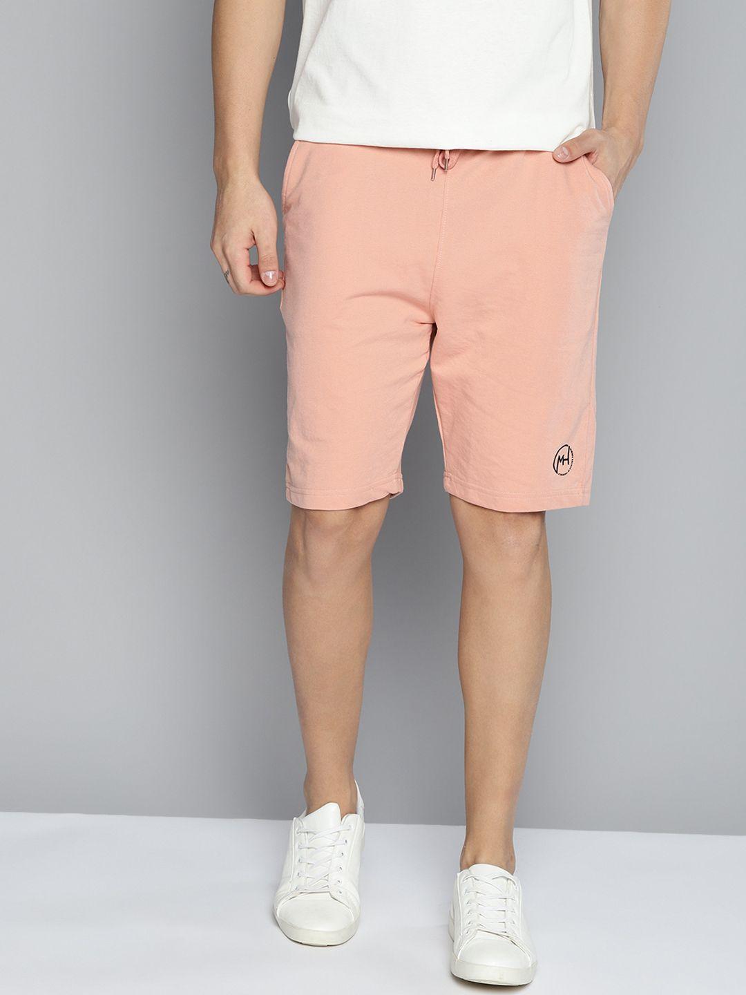 mast & harbour men peach-coloured solid shorts