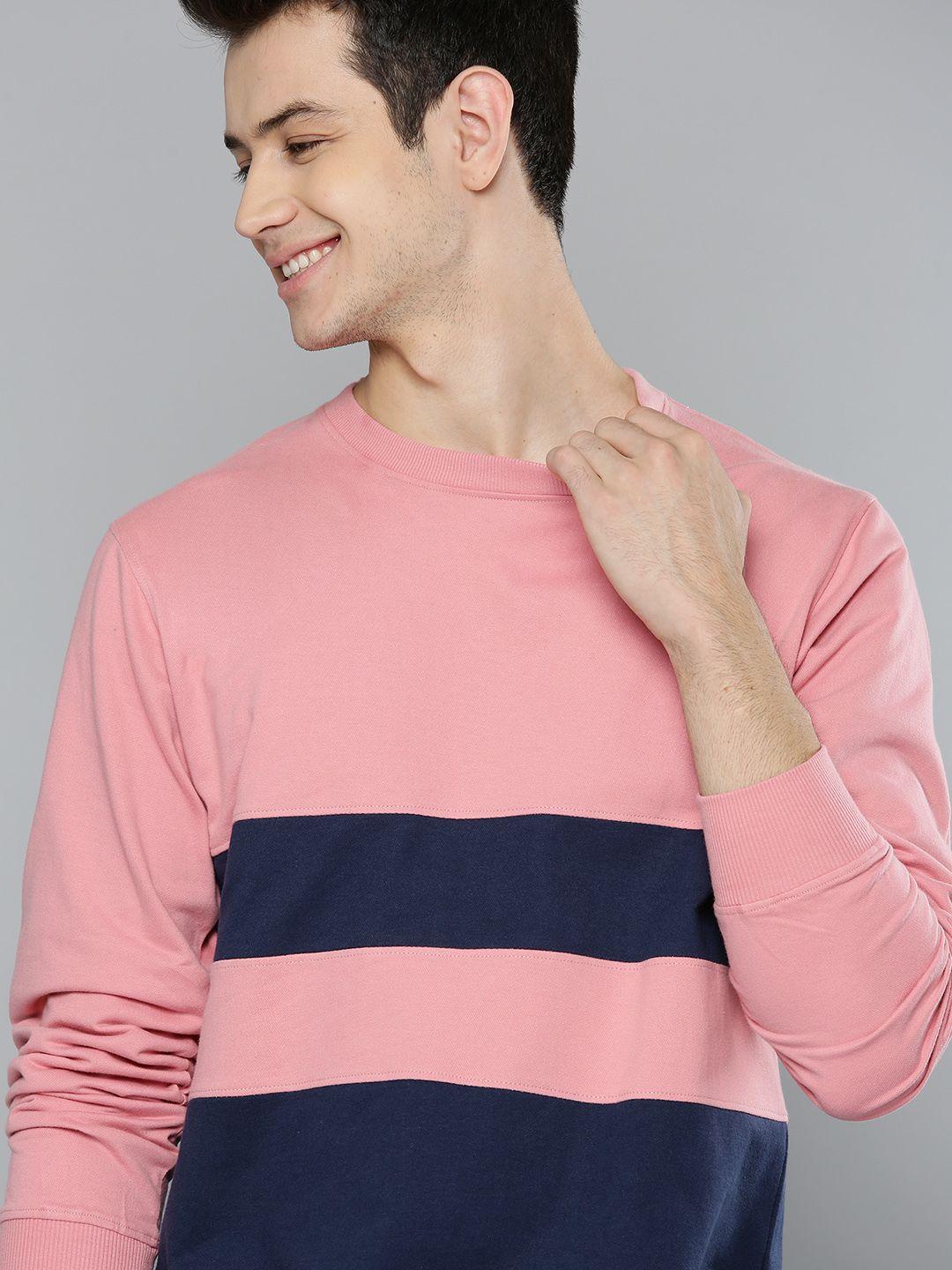 mast & harbour men pink & navy blue striped sweatshirt