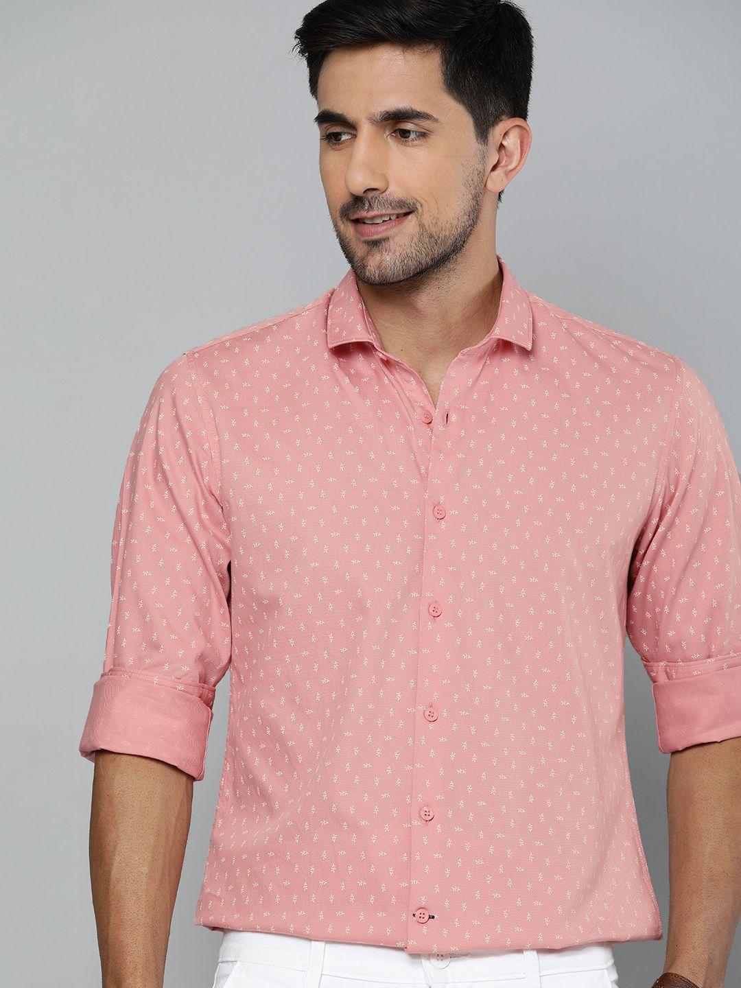 mast & harbour men pink & white slim fit floral printed casual shirt