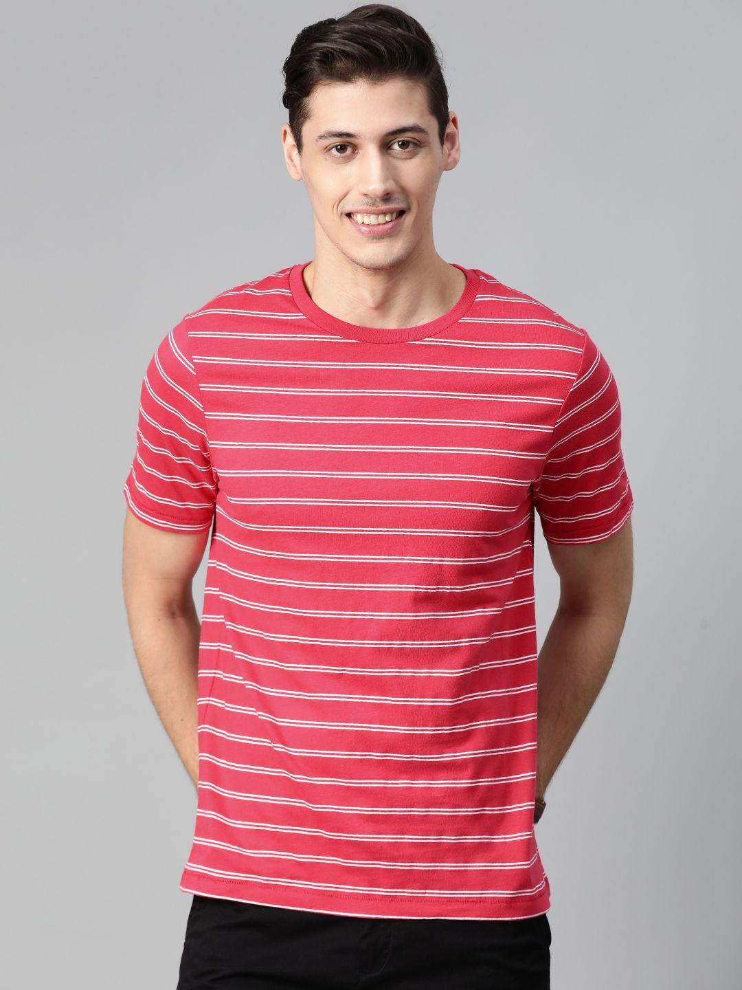 mast & harbour men pink & white striped round neck t-shirt