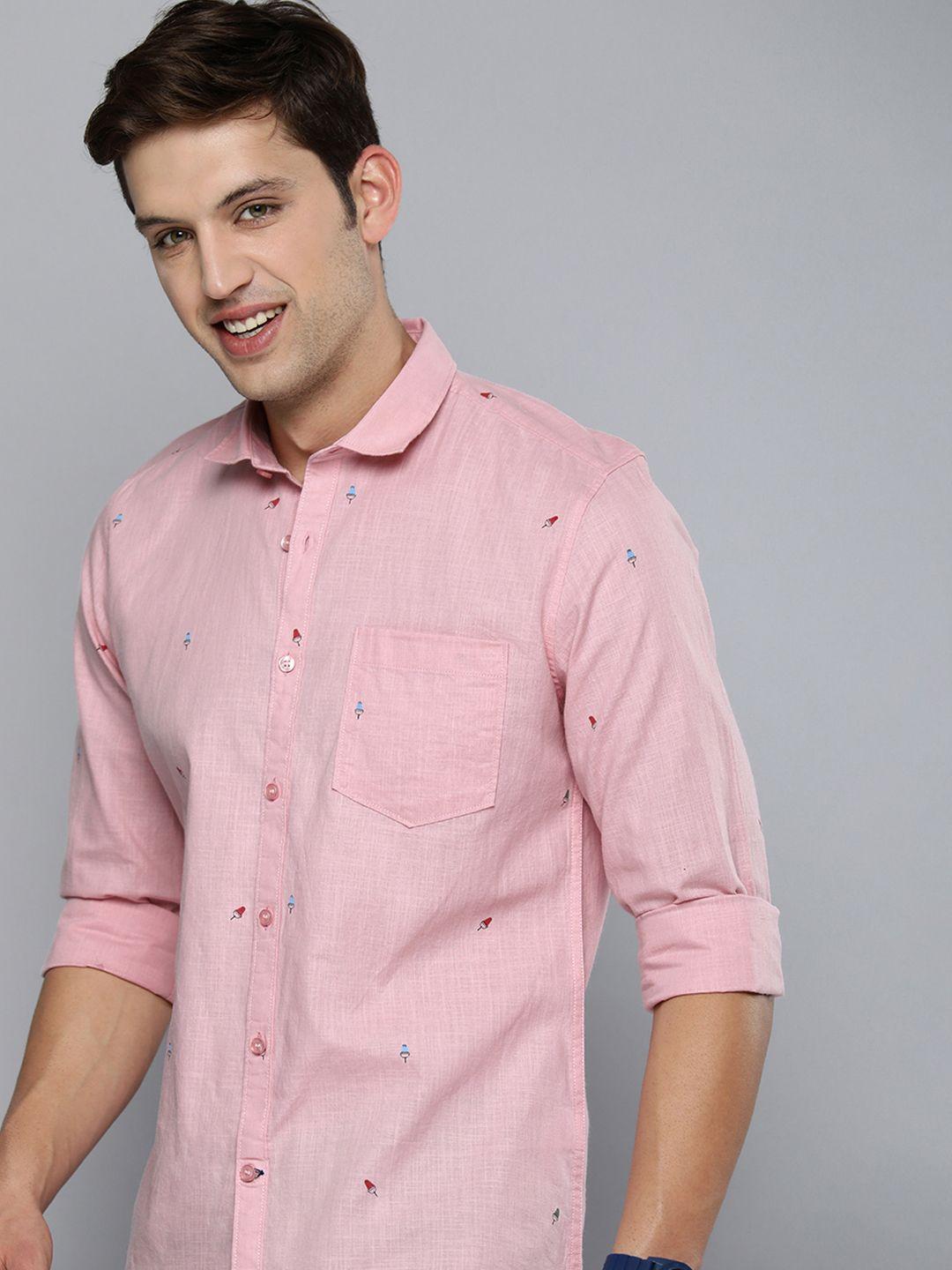 mast & harbour men pink graphic printed pure cotton casual shirt