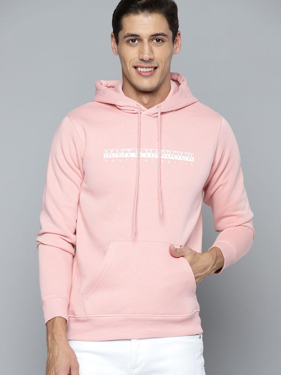 mast & harbour men pink printed hooded sweatshirt