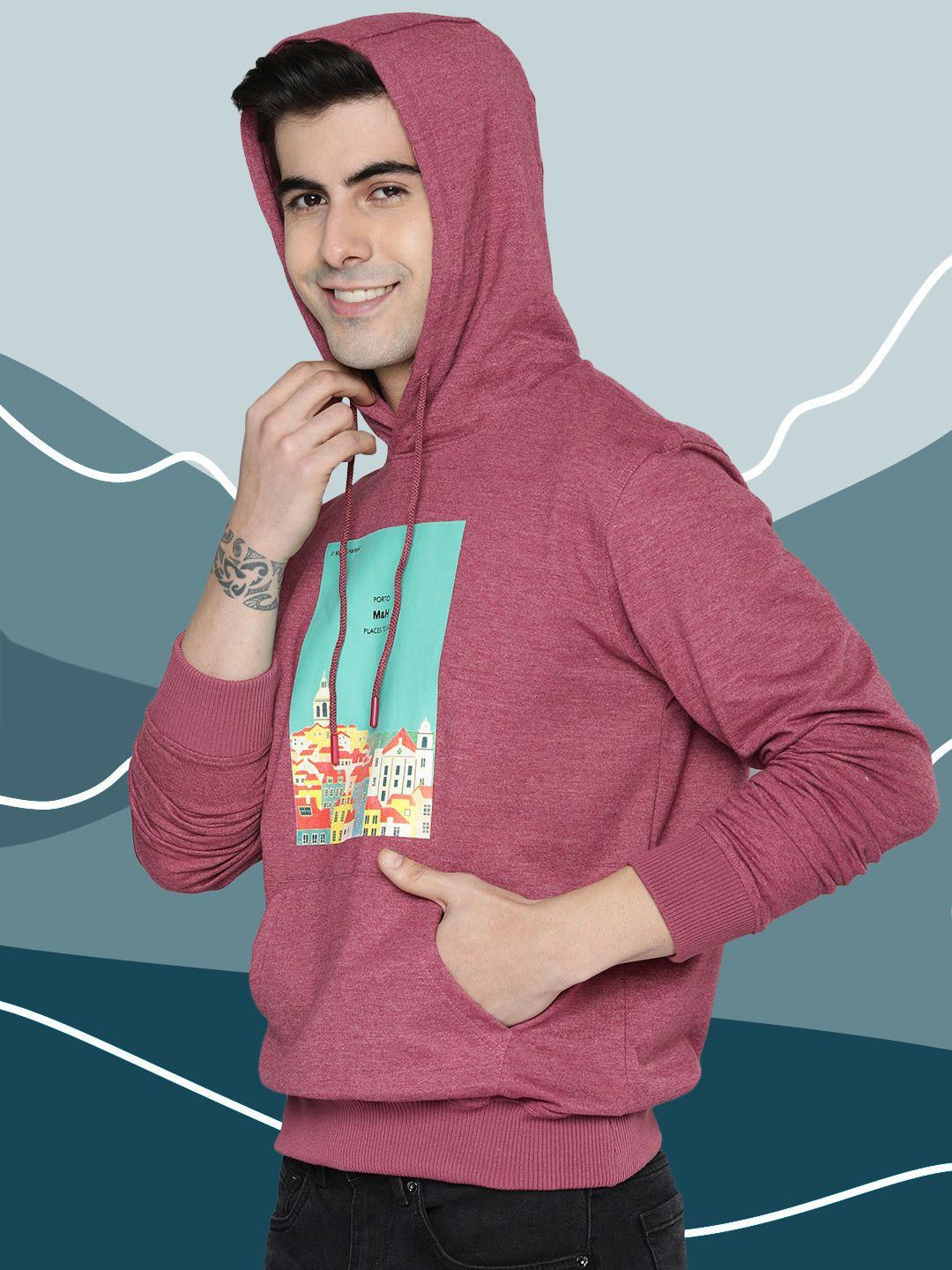 mast & harbour men pink printed hooded sweatshirt