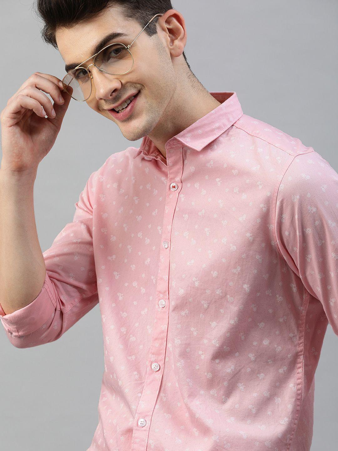 mast & harbour men pink regular fit printed smart casual shirt