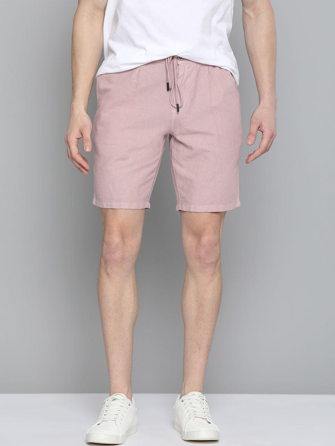 mast & harbour men pink solid regular fit shorts