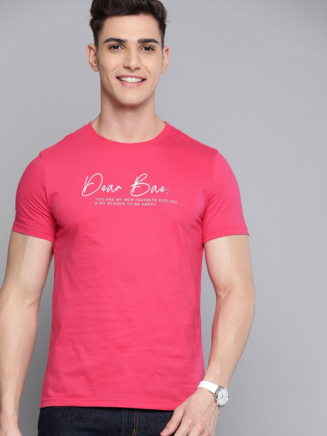 mast & harbour men pink typography pure cotton t-shirt